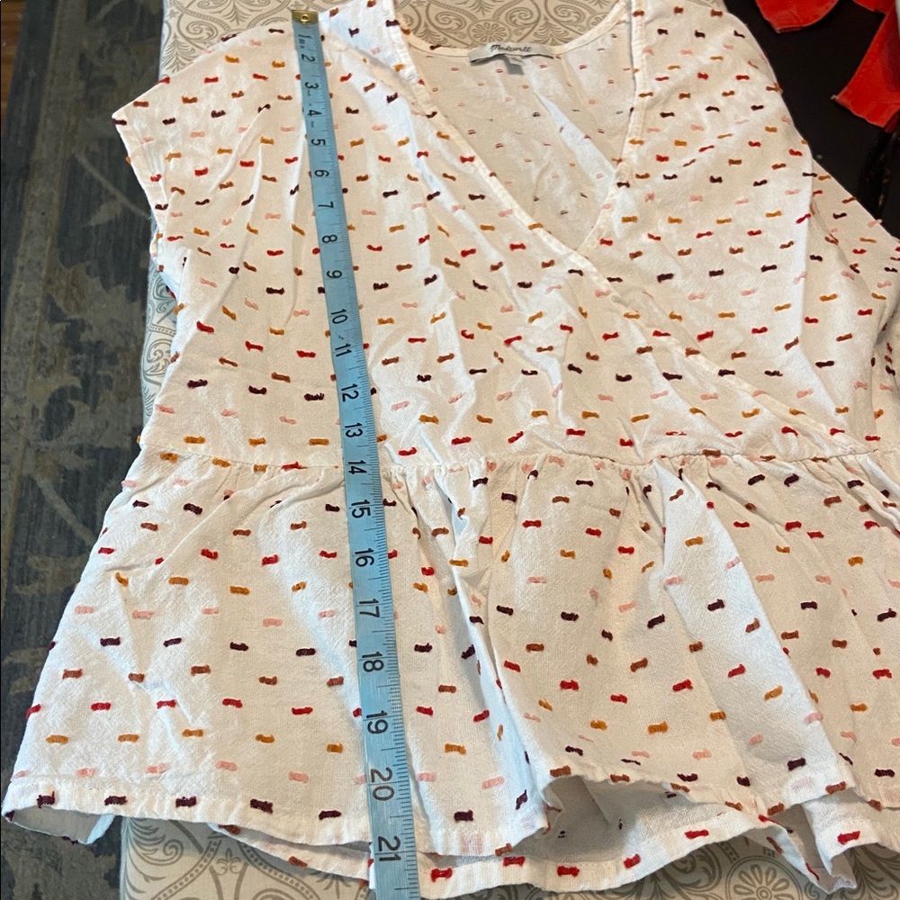 Madewell White Crossover Top Blouse Peplum clip dot cotton Medium M Ruffle Hem - Picture 4 of 12